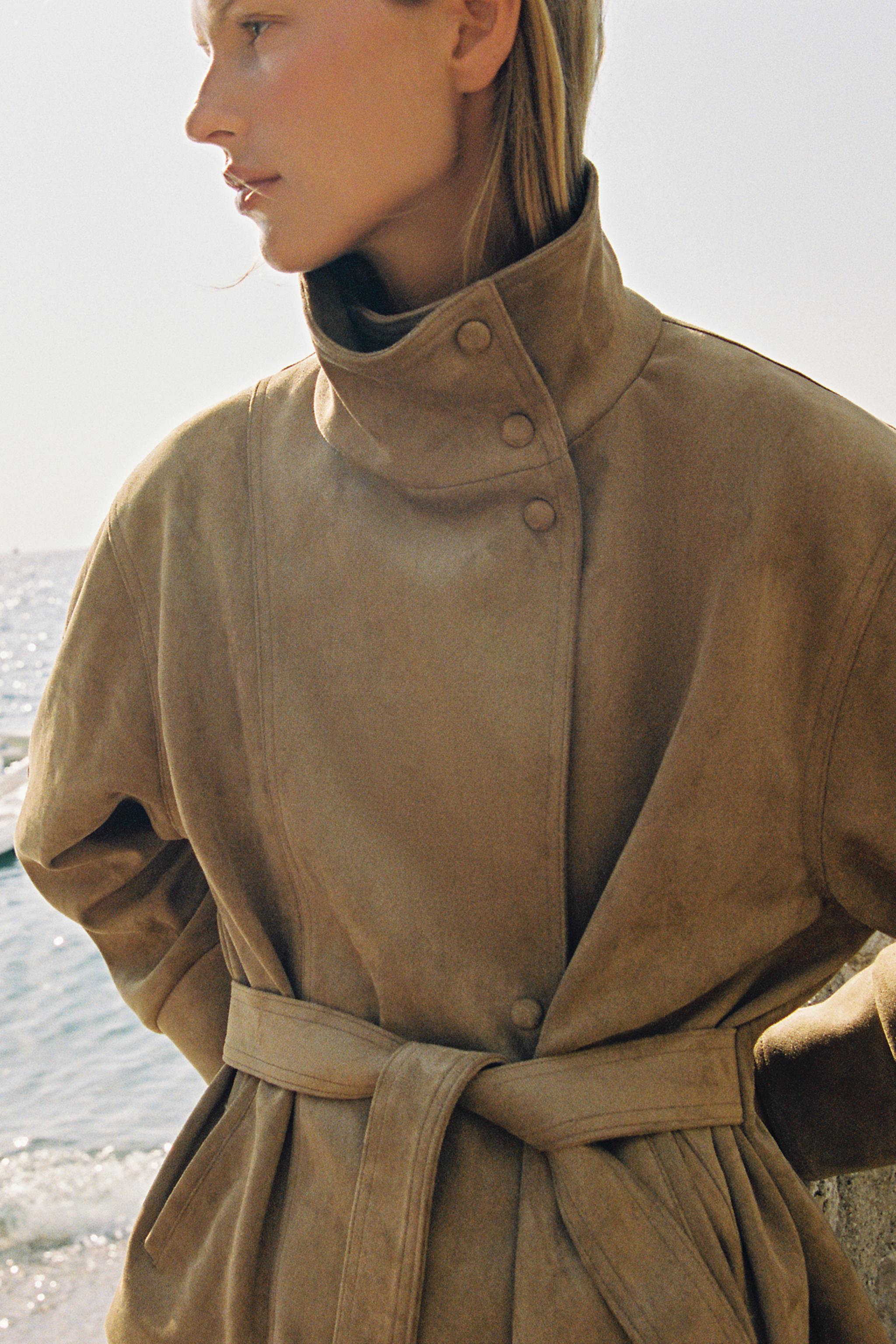 VESTE EFFET DAIM AVEC CEINTURE